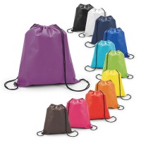 Sac à dos personnalisé pas cher à cordelettes en non tissé coloris : blanc noir bleu bleu marine vert jaune orange rouge rose violet marron