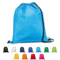 Sac à dos publicitaire pas cher personnalisé en nylon à cordelettes coloris : bleu blanc noir vert orange rouge rose jaune bleu marine vert clair