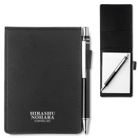 Bloc notes personnalisé noir avec stylo publicitaire