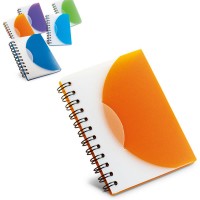 Bloc-notes personnalisé pas cher à spirales et couverture plastique bicolore orange vert bleu bleu clair violet