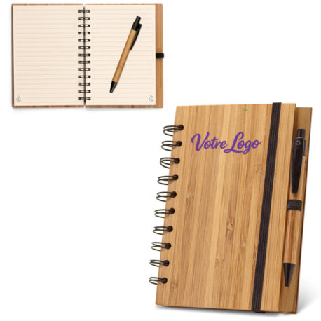 Carnet A5 en bambou, bloc-notes spirale avec stylo personnalisé logo et texte