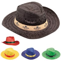 Chapeau en paille publicitaire à personnaliser Havana coloris : marron bleu jaune vert rouge