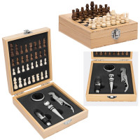 Coffret en bois jeu d'échec avec 4 accessoires vin personnalisable publicitaire
