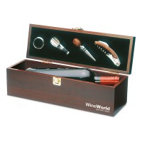 Coffret en bois pour bouteille de vin 4 accessoires vin personnalisé publicitaire