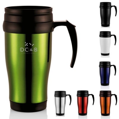 Mug de voyage personnalisé pas cher coloris : vert bleu rouge orange blanc noir argenté 350 ml Travel mug publicitaire