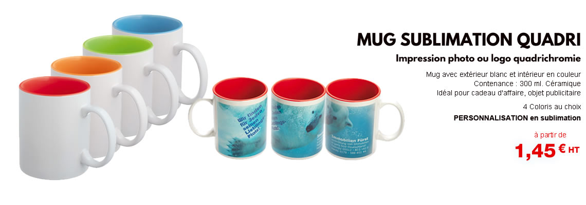 Mug personnalisé photo, photographie et quadri sublimation. Mug publicitaire personnalisable blanc pas cher