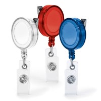 Porte badge enrouleur personnalisable publicitaire avec attache ceinture 3 coloris blanc ou bleu ou rouge