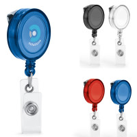 Porte badge enrouleur personnalisable publicitaire avec attache ceinture 3 coloris blanc ou bleu ou rouge