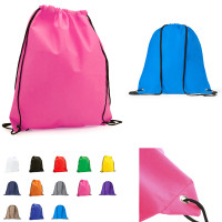 Sac à dos personnalisé pas cher à cordelettes en non tissé coloris : blanc noir bleu bleu marine vert jaune orange rouge rose violet marron