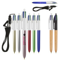 Stylo 4 couleurs bic personnalisable logo avec tour de cou