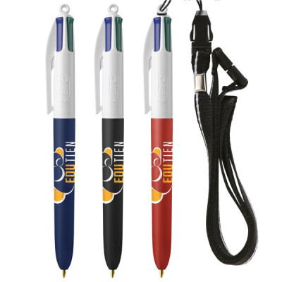 Stylo 4 couleurs bic tour de cou personnalise logo