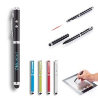 Stylon bille avec fonction stylet tablette et pointeur laser et mini lampe torche. Coloris : noir, bleu, vert, rouge, blanc