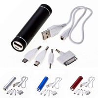 Batterie de secours personnalisable publicitaire 2200 mAh. Power bank en forme de tube argenté, bleu, rouge ou noir.