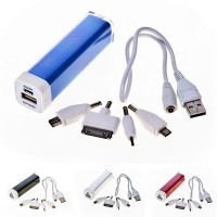Power bank personnalisé 2200 mAh avec 4 embouts de connexion pour téléphone micro usb iPhone et samsung. Power bank publicitaire pas cher, coloris : noir, argenté, bleu, rouge