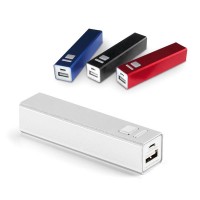 Batterie de secours personnalisé pour téléphone 2600 mAh. Power bank publicitaire en aluminium, coloris : blanc, bleu, rouge, noir
