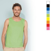 Débardeur homme personnalisable publicitaire Justin Sol's 150 Grs. Débardeur homme personnalisé, coloris : noir, blanc, bleu marine, bleu clair, vert, jaune, orange, rouge, rose