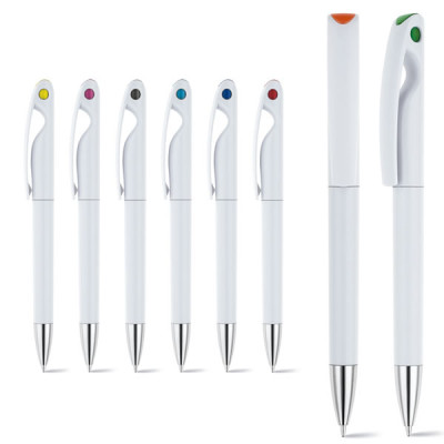 Stylo bille publicitaire corps blanc large clip personnalisé
