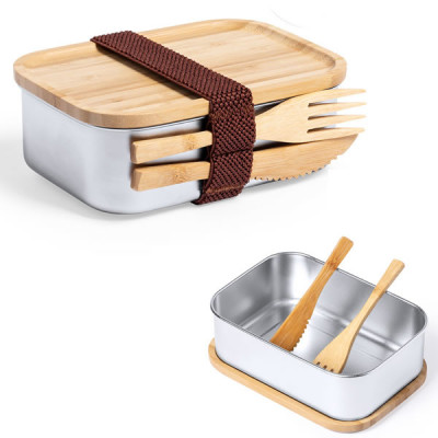 Lunch box métal et bambou boite à repas personnalisé publicitaire