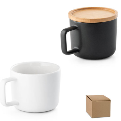 mug noir ou blanc avec couvercle bambou personnalisable