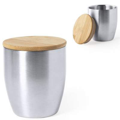 Tasse en métal isotherme avec couvercle bambou personnalisé logo