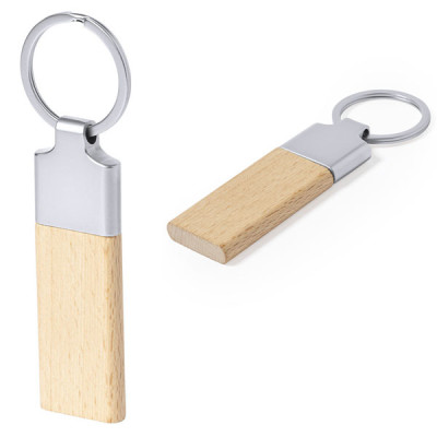 Porte-clés bois et métal rectangulaire personnalisable publicitaire
