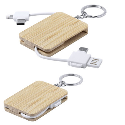 Porte-clés en bois avec câble chargeur publicitaire personnalisable