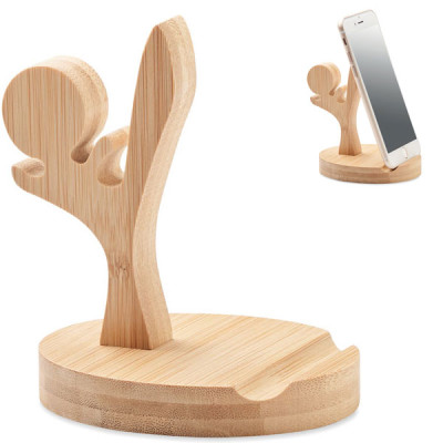 Support téléphone en bois de bambou personnalisable pas cher publicitaire