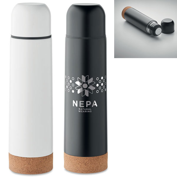 Gourde Isotherme Acier Inox 580 Ml Avec Brosse - Thermos Étanche Pour Boissons Chaudes/Froides (Noir)