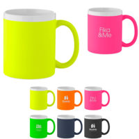 Mug fluo personnalisé entreprise, association, sport et particulier (jaune fluo, vert fluo, rose fluo, orange fluo)
