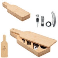 Coffret en bambou avec accessoires vin personnalisé Logo et texte. Coffret qui peut servir de planche apéro