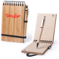 Bloc-notes A6 à spirale, couverture bambou avec stylo, personnalisable logo d'entreprise, association ou particulier