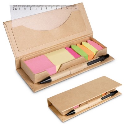 Boîte avec 7 bloc notes post it personnalisé un stylo bille et une règle