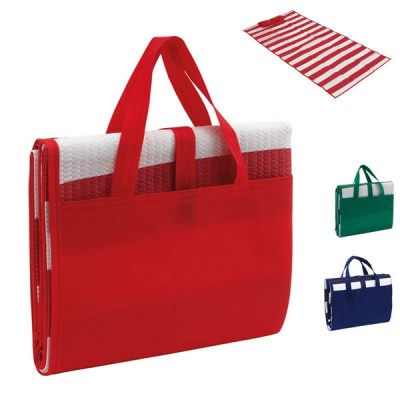 Natte de plage avec coussin personnalisable publicitaire, coloris bleu, vert, rouge