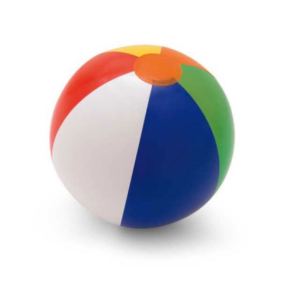 Ballon gonflable personnalisable avec tranches couleurs (blanc, bleu, vert, jaune, orange, rouge). Ballon gonflable de plage, goodie jeux enfant vacances publicitaire