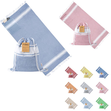 Serviette fouta plage repliable sac a dos personnalisée broderie