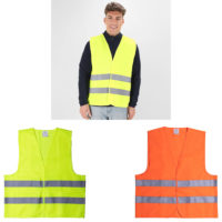 Gilet fluo sécurité personnalisé logo et texte. Gilet orange fluo et gilet jaune fluo
