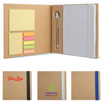 Set bureau carnet publicitaire avec un bloc-notes, un stylo et notes repositionnable personnalisé logo et texte