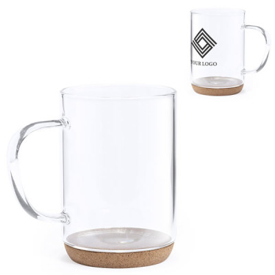 mug en verre personnalisable logo avec base en liège