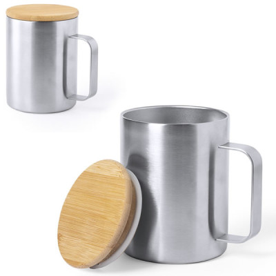 Mug isotherme acier et couvercle bambou personnalisable