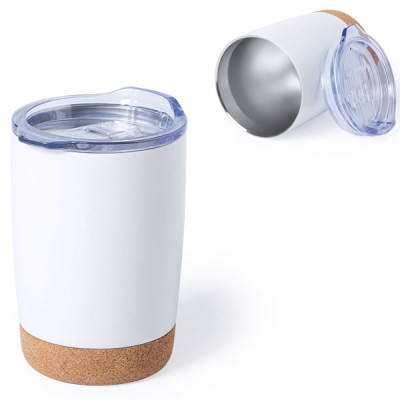 Mug isotherme blanc mat base liège personnalisable