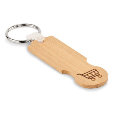 Porte-clés en bois avec jeton caddie publicitaire pas cher personnalisable