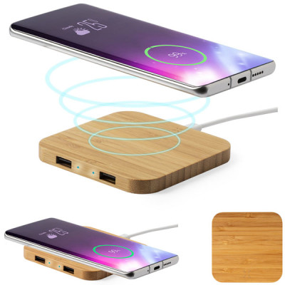 Chargeur sans fil en bambou pour iphone et samsung personnalisable