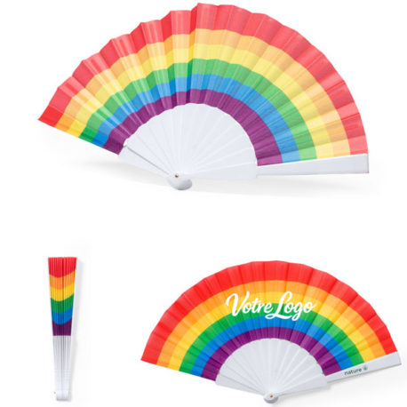 éventail gay pride fierté arc en ciel personnalisé logo association, entreprise et particulier Eventail publicitaire pas cher