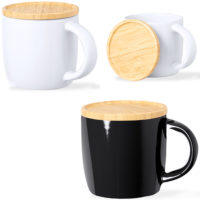 Mug céramique couvercle en bambou personnalisable logo