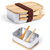 Boite à repas en métal avec couverts personnalisée logo et texte. Boite à lunch personnalisable publicitaire.