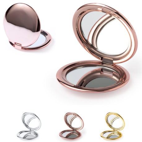 Miroir de poche personnalisé logo et texte. Miroir doré, argenté ou rose brillant